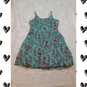 Beautiful Teal Dress With Floral Design L EUC